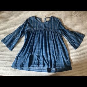Francesca’s Harper Long Sleeve Blue Shirt - small